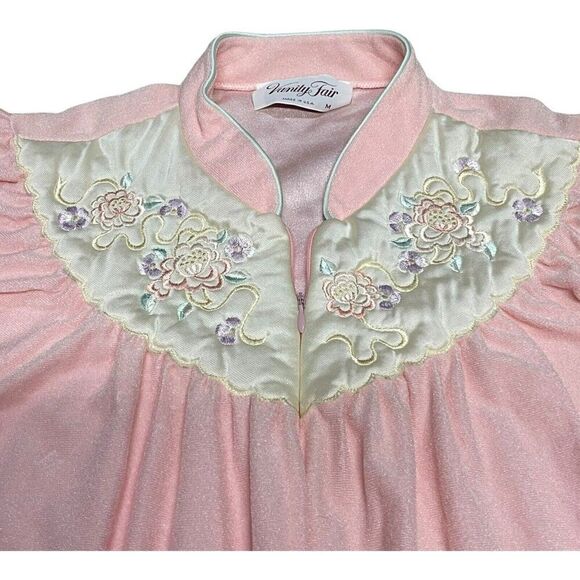 Vanity Fair Pink Nightgown Floral Embroidered Vintage House coat Robe Size M - Picture 1 of 6